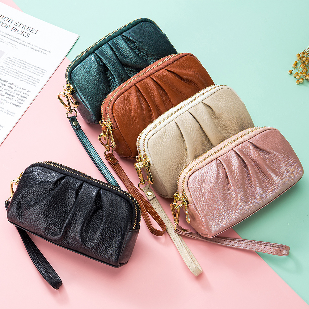 Genuine Leather Women Wallets Multifunction Large capacity Purses Long Zip Wrist bag Money Coin Holder Female phone Purse
