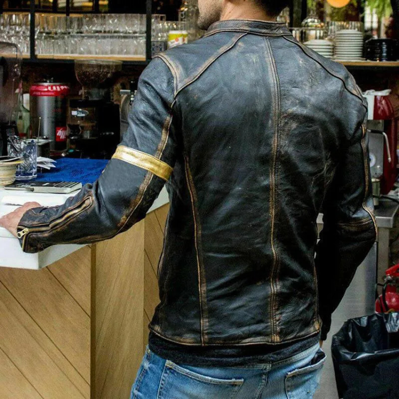 Autumn Motorcycle Leather Jacket Men Street Fashion Bomber Jackets Casual Stand Collar Coat Mens Retro Pu Biker Outwear 5Xl 240715