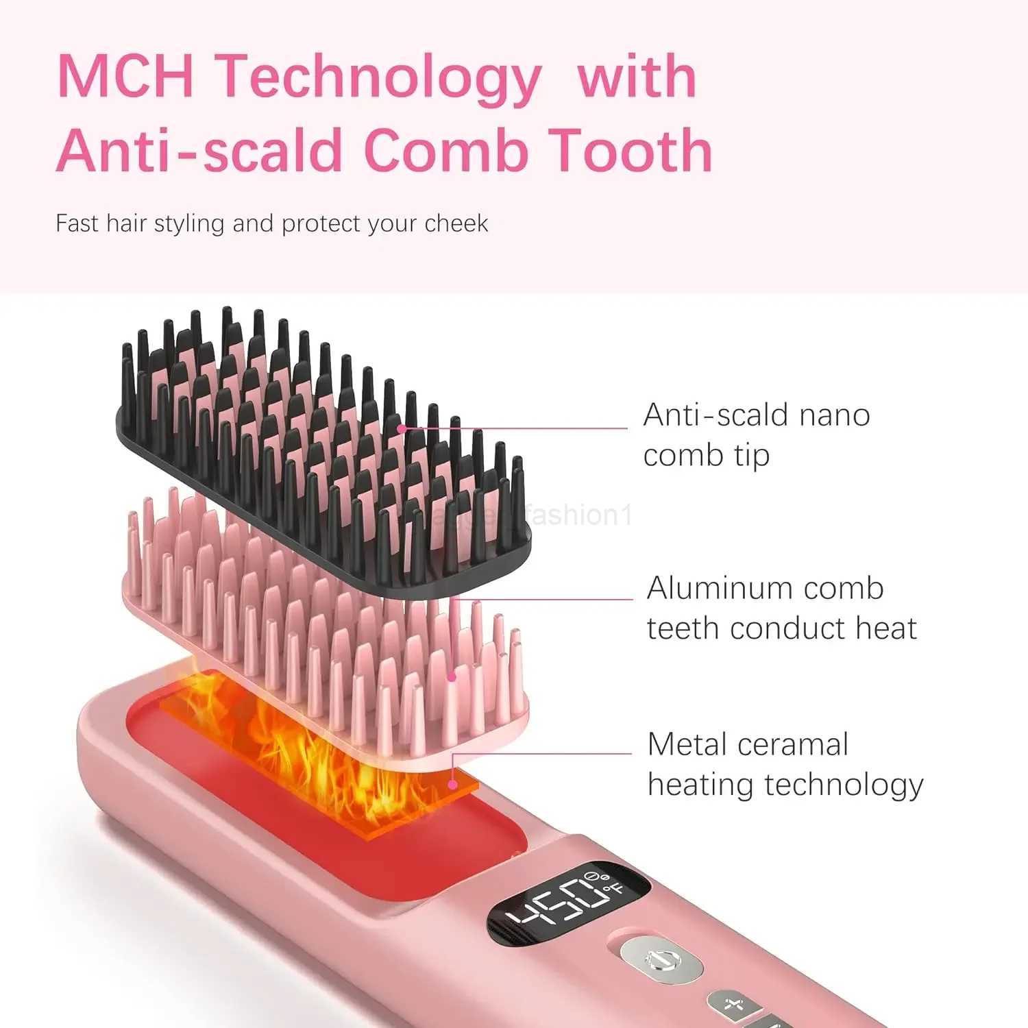Travel-friendly Ceramic Wireless Hair Straightener Curler Brush - Mini Dual Voltage Straightening Comb with Negative Ions for HoB240719