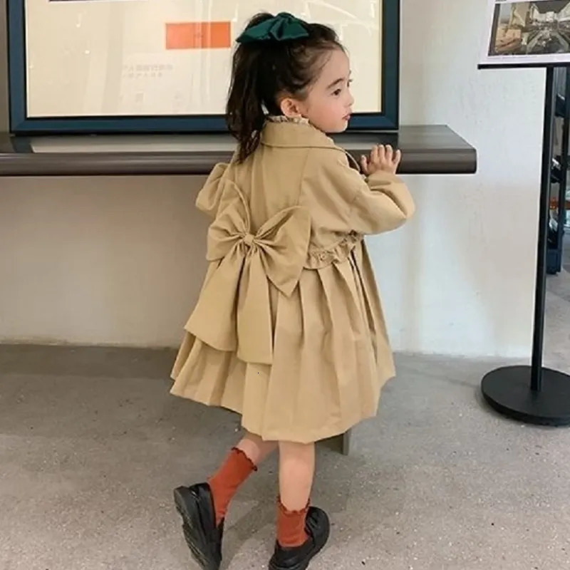 Fashion Baby Girl Cotton Trench Jacket Big Bow Kid Windbreak Jacket Long Autumn Spring Child Dust Coat Baby Clothes 1-7Y 240711