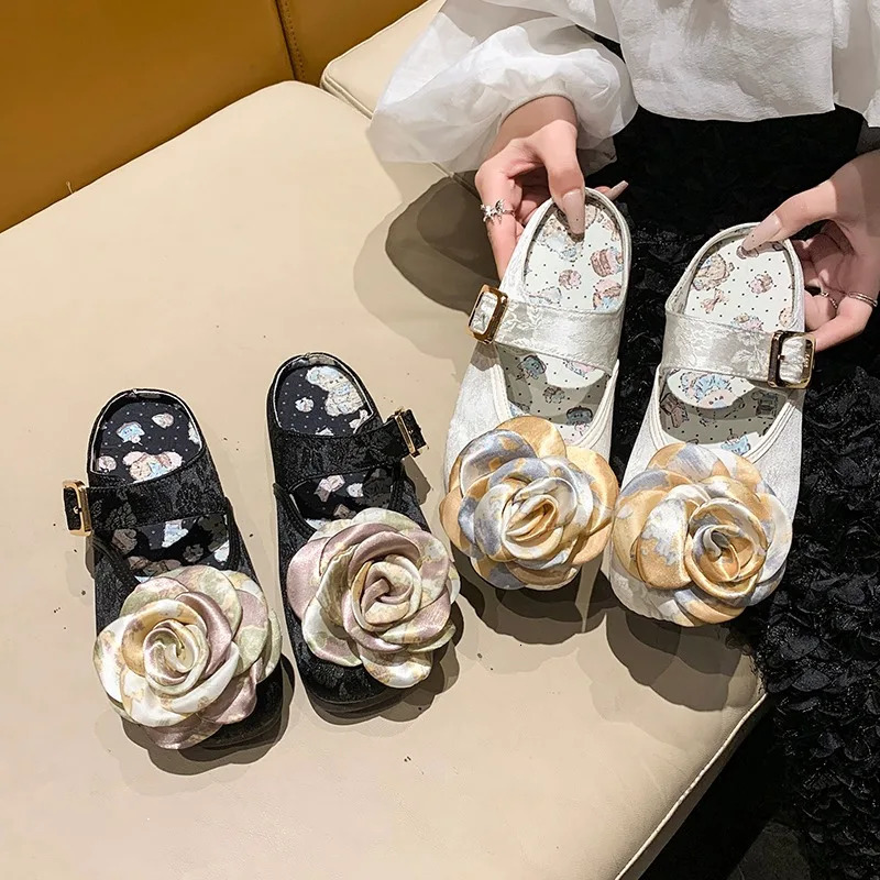 DOGHC French Mary Jane Shoes for Womens Summer Suede One Foot Square Toe Flat Bottomed Rose Single 240718