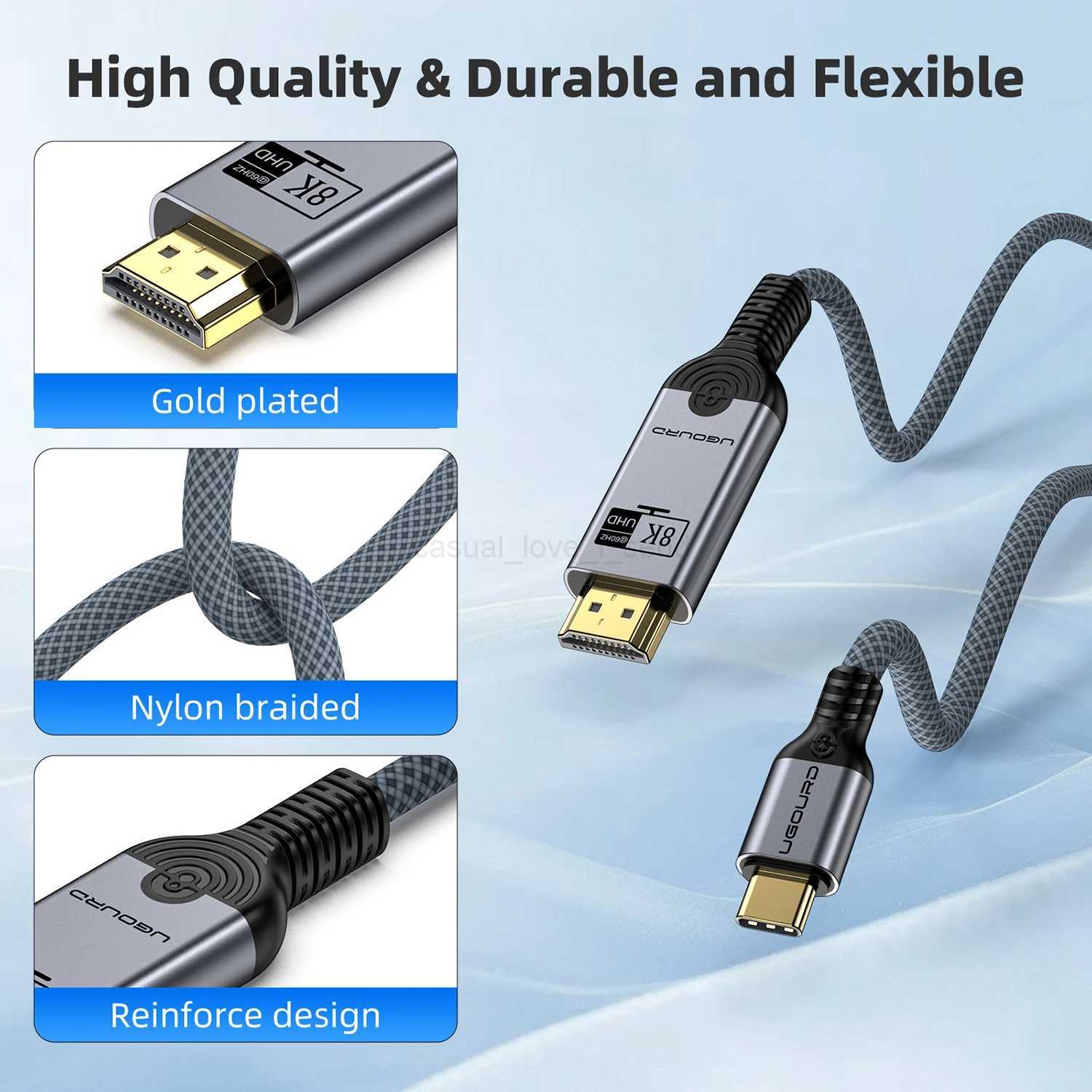 UGOURD USB C to HDMI2.1 Cable Type C to HDMI 8K 4K60HZ Adapter Thunderbolt 3 4 to HDTV 2.0 Converter Cable for iphone 15 MacBookCL240719