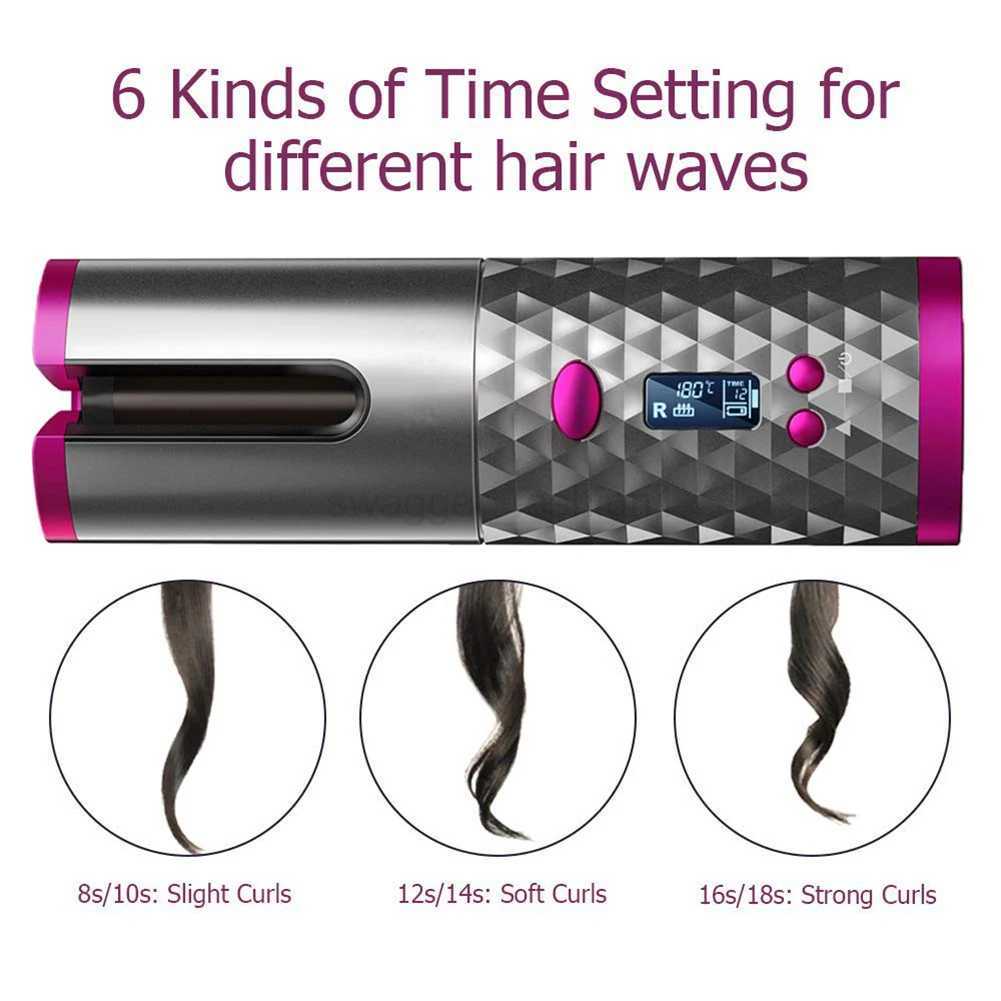 Cordless Automatic Curling Iron Hair Curler Portable Rechargeable Lazy Hair Curler LCD Display Ceramic Curly Rotating Wave StyerB240719