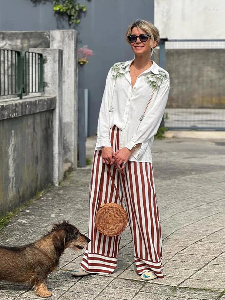 Womens Blouses Elegant Coconut Tree Print White Shirt Women Fashion Loose Lapel V Neck Long Sleeve Blouse 2024 Office Lady Commuting Tops