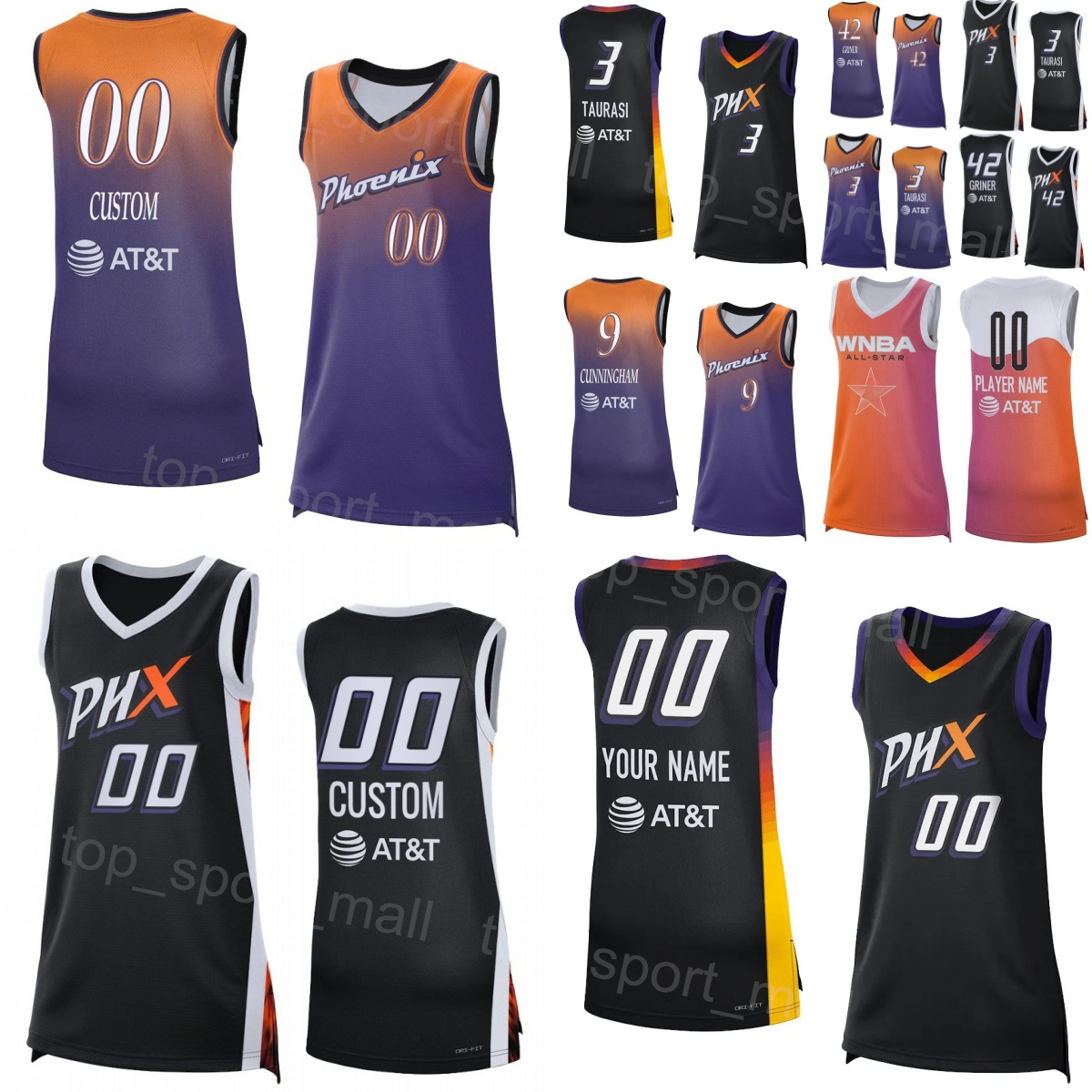Print WNB Basketball Women Mercury Jersey 2 Kahleah Copper 42 Brittney Griner 3 Diana Taurasi 0 Natasha Cloud 9 Sophie Cunningham 11 Rebecca Allen Woman Men Kids
