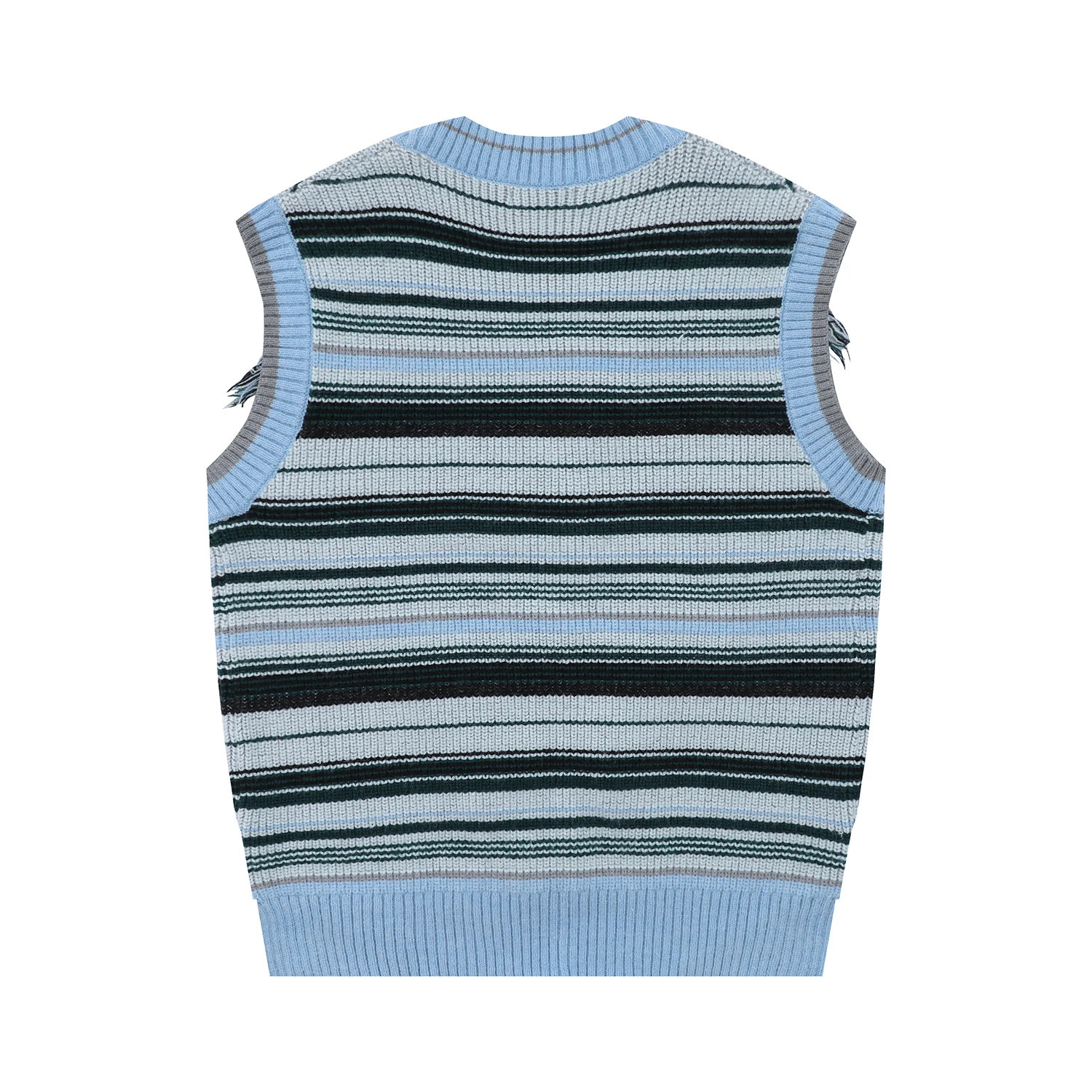 Baggy Tassels Striped Knitted Vest Harajuku Fashionable Casual Raw Edge Patchwork Sleeveless Knitwears Top Oversize Sweaters Y2k 240712