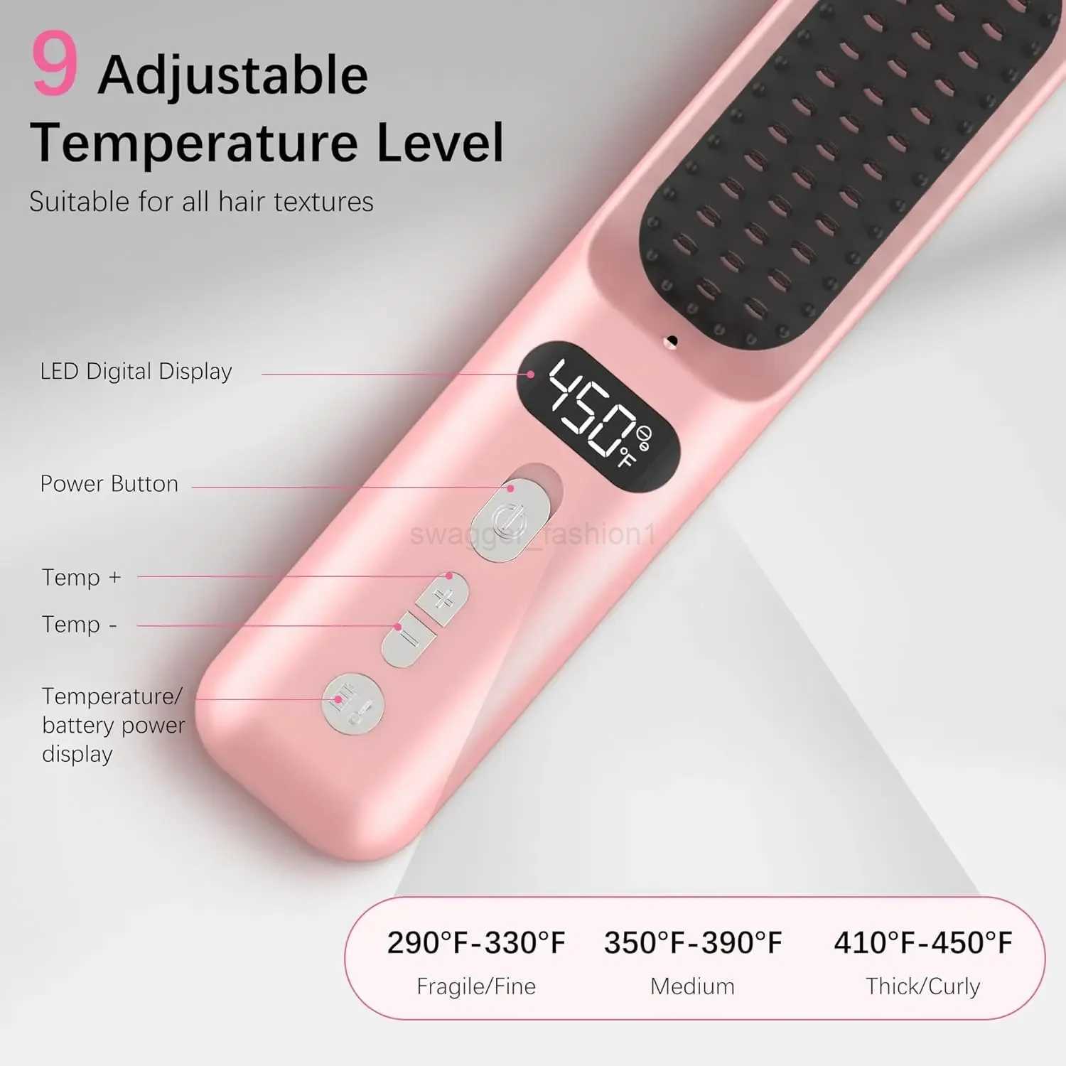 Travel-friendly Ceramic Wireless Hair Straightener Curler Brush - Mini Dual Voltage Straightening Comb with Negative Ions for HoB240719