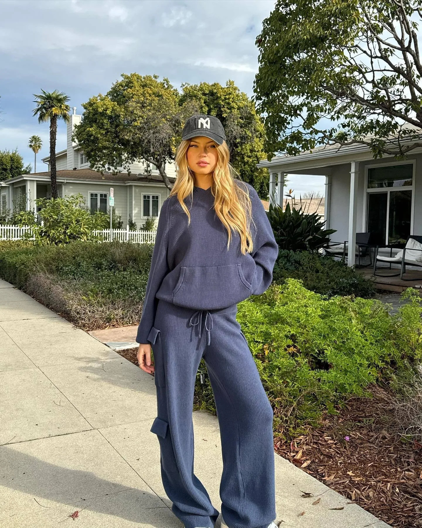 Ladies Hoodie Two Piece Knitted Pure Color Women Sweater Set pant set 240708