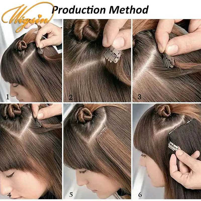 Wigsin synthetic 24 inch long straight 16 clip invisible hair heat-resistant fiber female hairX240719