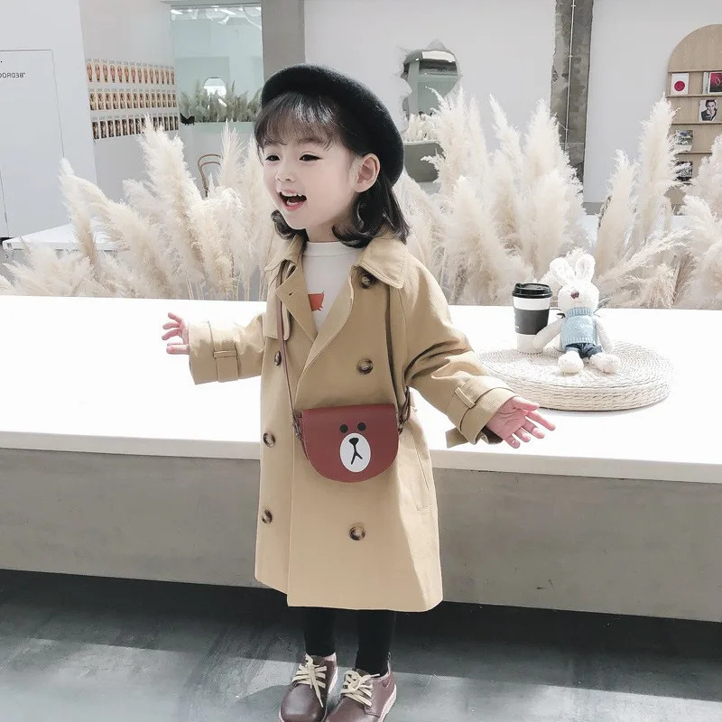 England Style Windbreaker Jacket 1-6 Y Girls Long Trench Coats Girl Fashion Spring Autumn Overcoat Childrens Casual Clothes 240711