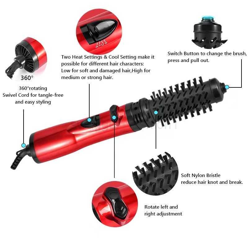3 IN 1 Hot Air Brush Electric Hair Straightener Brush Hair Curler Hair Dryer Brush Hot Air Comb Negative Ion Hair Styler CombB240719