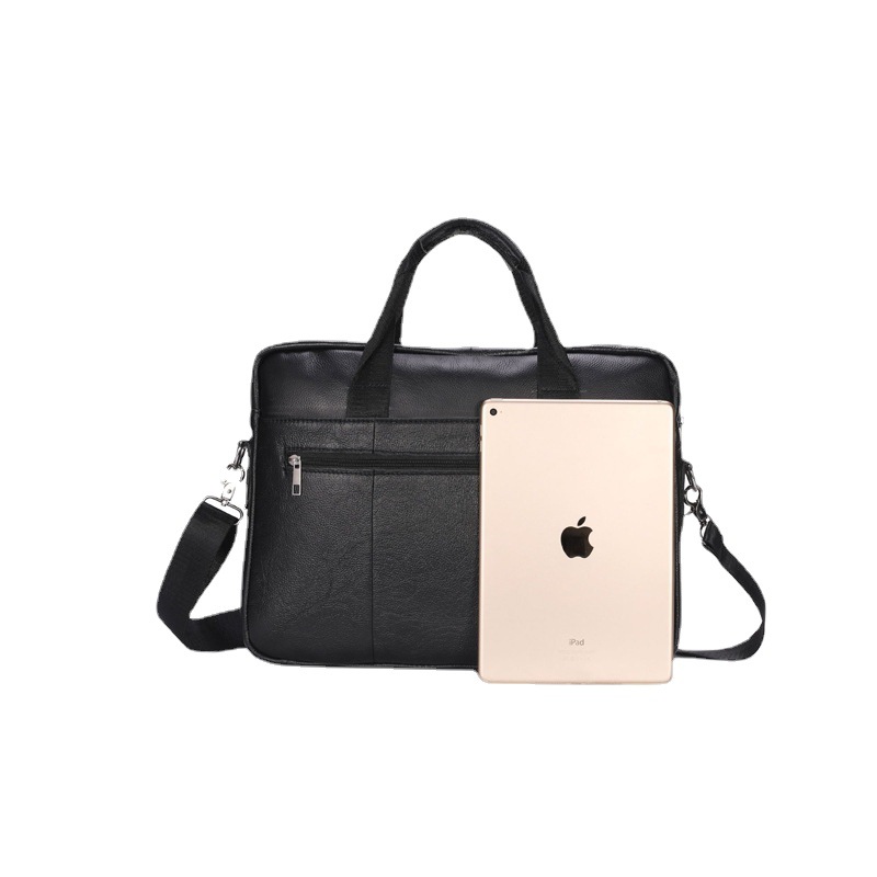 Business Cowhide Men's Briefcase With Zipper Genuine Leather Handbag Casual Shoulder Messenger Bag Office Laptop Bag