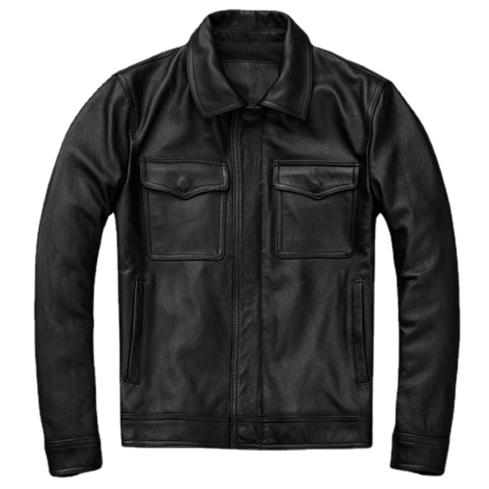 Vintage Brown Red Genuine Leather Jacket Men 100% Cowhide Natural Leather Jackets Man Leather Autumn Clothing Coat Cow Jacket 240715