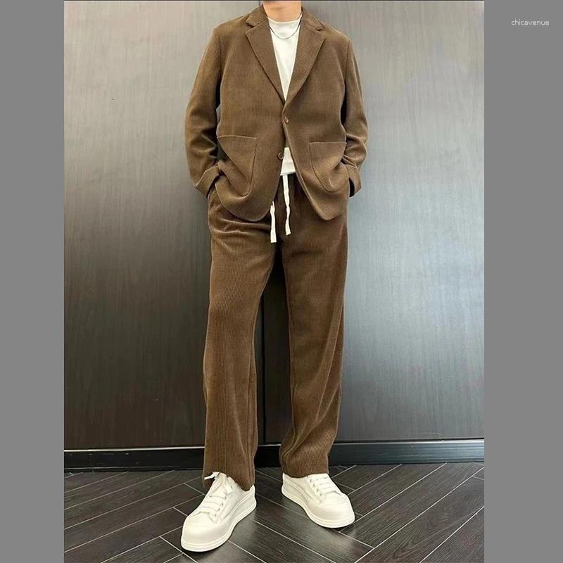 Men's Tracksuits Autumn Light Luxury Corduroy Suit Korean Version 2024 Fashion Trend High Street Designer Handsome Sets Freshing