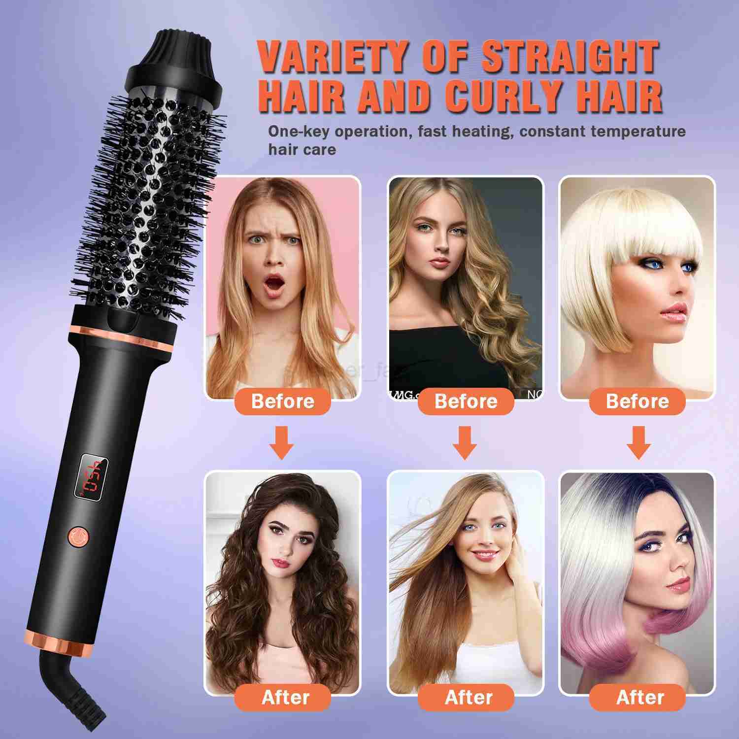 Hair Curling Iron Brush Ceramic Ionic Hair Curler Straightener Hot Brush Anti-Scald Curling Wand Fast Heating Hair CrimperB240719