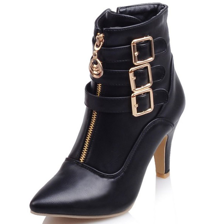Women Shoes Boots Spring High Heels Ankle Boots Pointed Toe Buckle Boots Zip Ladies Shoes White Big Size 2023
