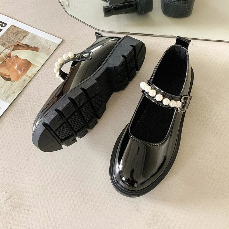Plus Size Shoes for Women Sting Bead Buckle Strap Womens High Heels Fretwork Ladies Pumps Low Heel Mary Jane 240718