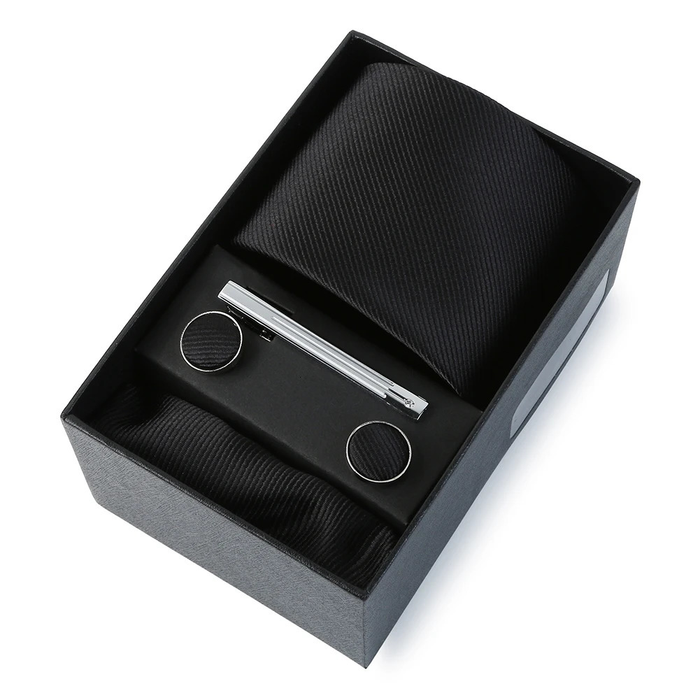 Ties Set For Men With Cufflinks Tie Clip Square Towel Gift Box Classic Stripe 6Piece Bussiness Wedding Suit Accessorie 240709