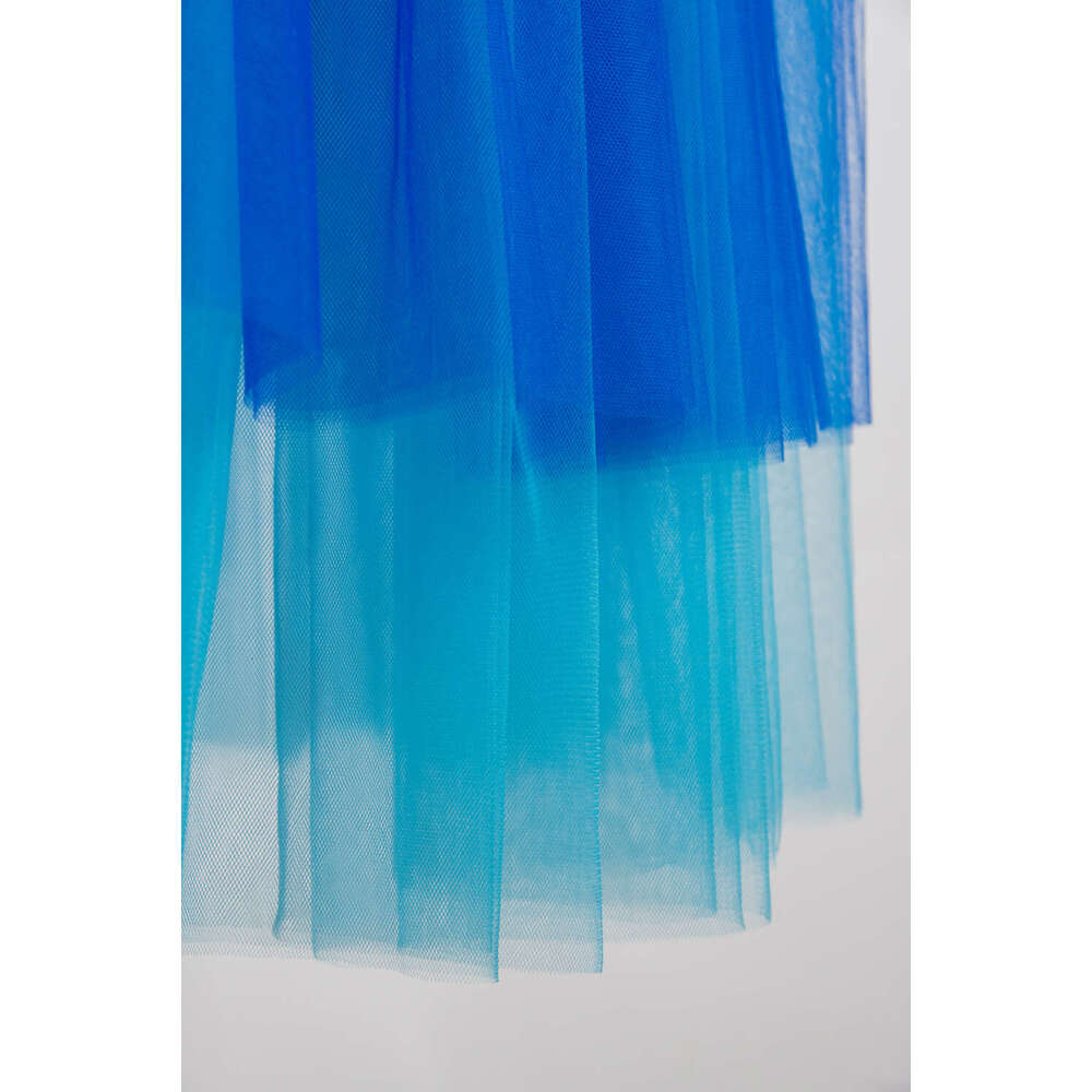 MisShow Popular Long Maxi Tutu Tulle Contrast Color A Line Skirt For Women Elastic High Waist Party Prom Gown Blue Beach Dress