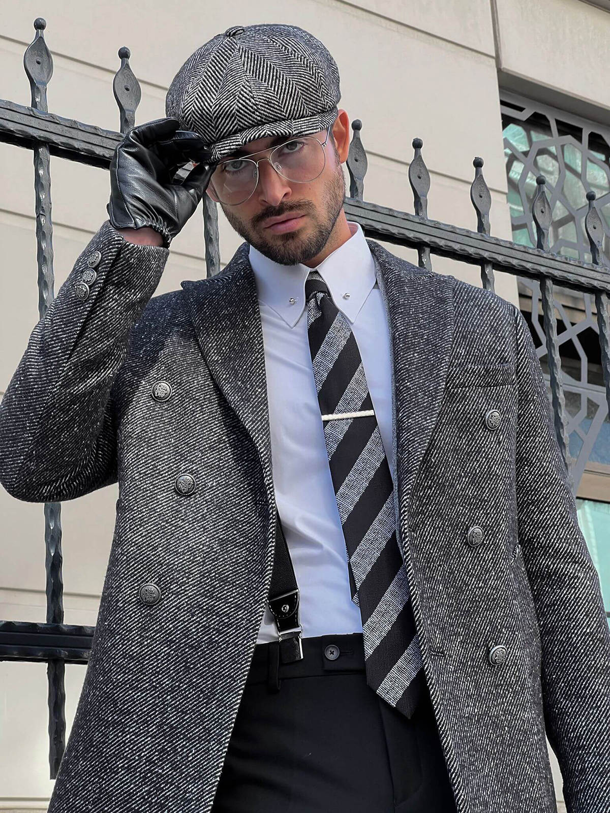 Autumn Gray Men Suits Thick Wool Custom Made Double Breasted Tuxedos Peaked Lapel Blazer Back Vent Business High Quality Popular Cheap Price Long Coat
