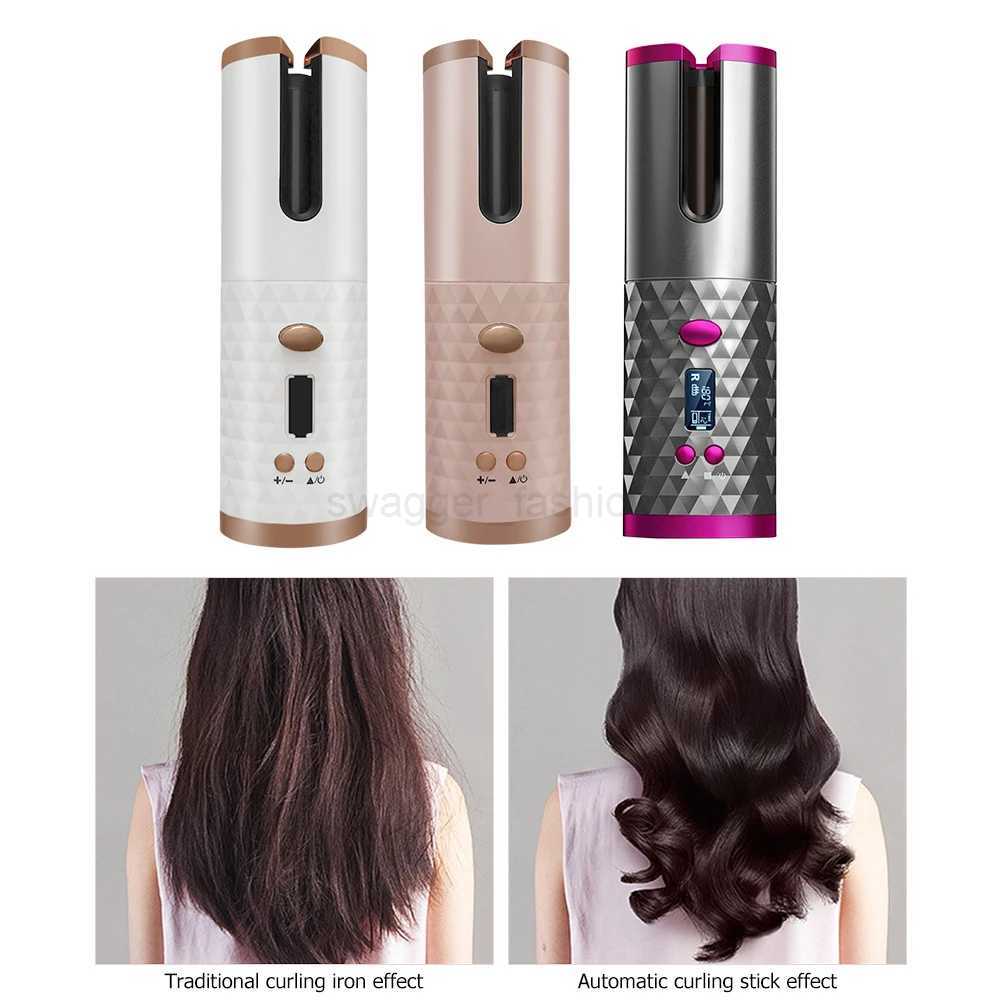 Cordless Automatic Curling Iron Hair Curler Portable Rechargeable Lazy Hair Curler LCD Display Ceramic Curly Rotating Wave StyerB240719