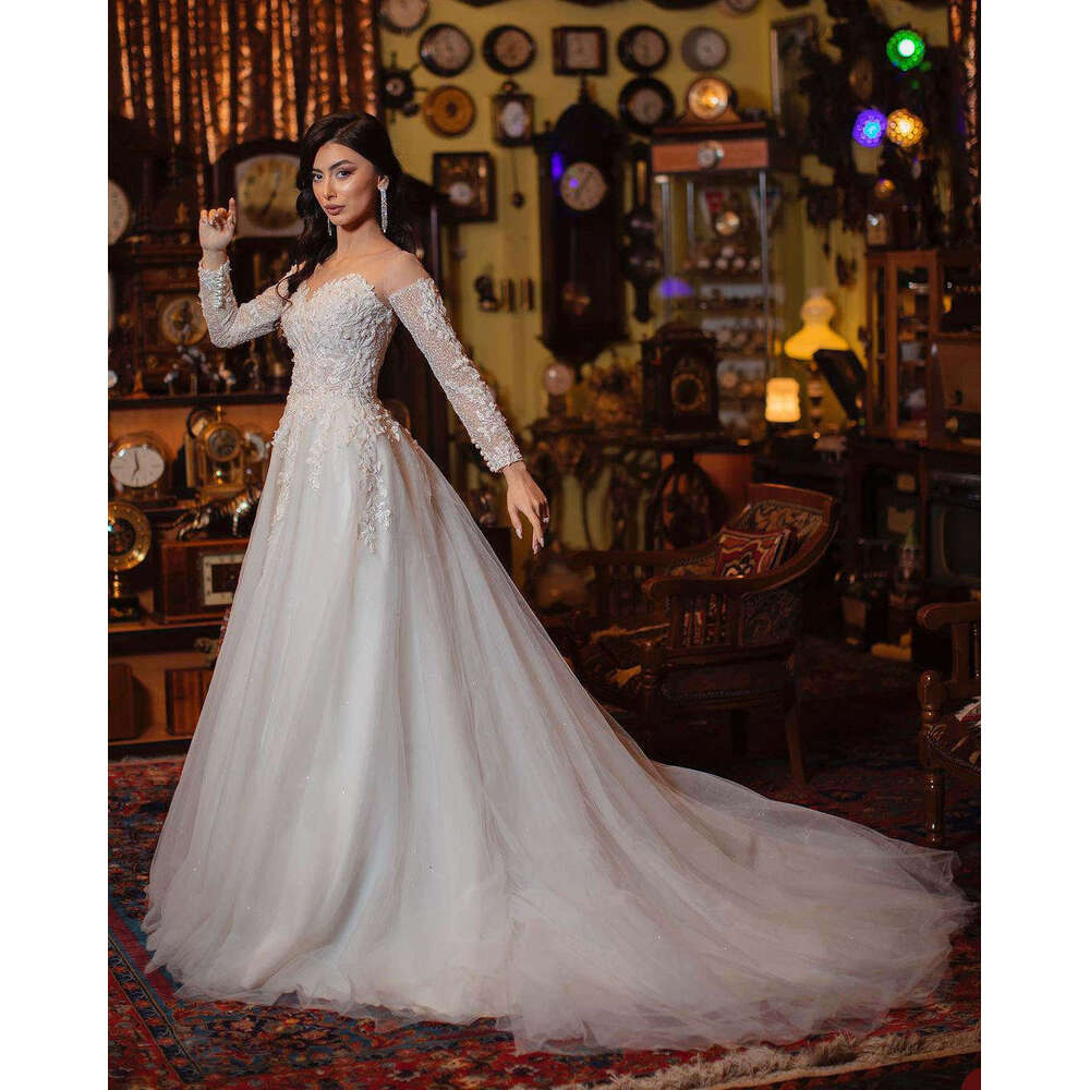 Elegant Wedding Dresses Appliques Lace Long Sleeves Princess Bridal Gowns A Line Custom Made Vestidos De Novia 0719