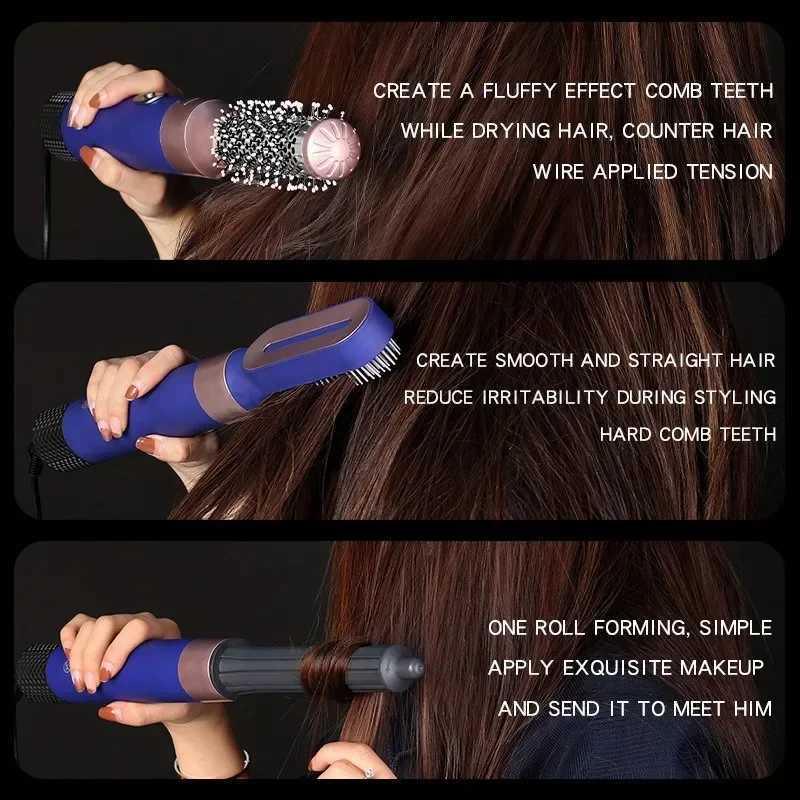 5 in 1 Hair Dryer Hot Air Comb Leafless HairDryer Negative Ion Hair Care Curling Stick Hair Styling Comb StraightenerB240719