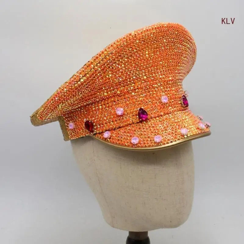 Sequins Captain Hat Crystal Hat for Disco House Cocktail Parties Vacation Crystal for Comedian Actor 240712