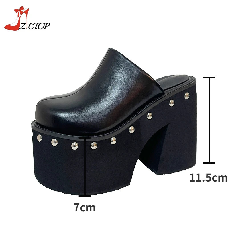 Womens platform sandals black Gothic closed toe bulky high heels slider rivet slider Y2k punk shoes womens summer size 41 42 240719 - view 7