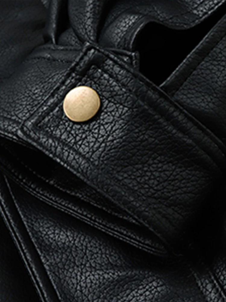 Mauroicardi Autumn Winter Waterproof Windproof Oversized Thickened Warm Black Faux Leather Jacket Men Zip Up Casual Cool Fashion 240715
