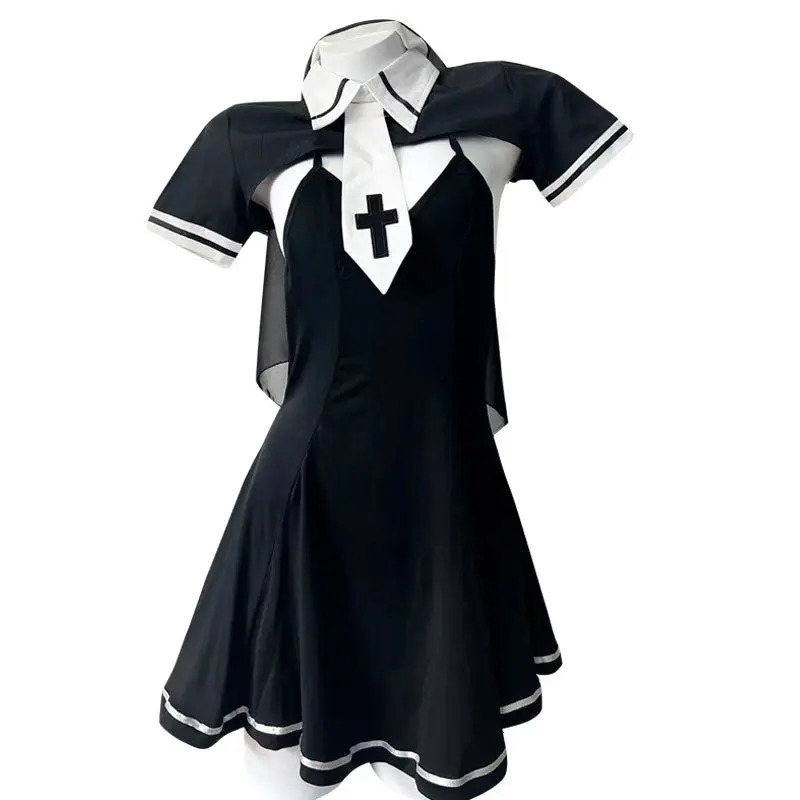 Sexy Lingerie Nun Cosplay Costumes Black Priest Outfit Halter Backless Temptation Dress Anime Adult Games Maid Flirt Sex Uniform 240717
