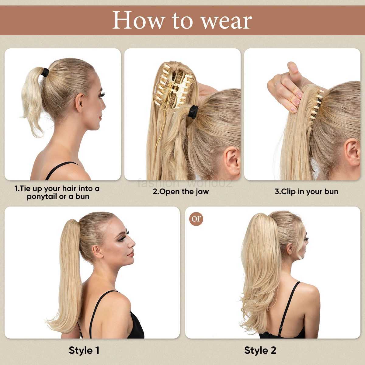 Synthetic claws clamped on ponytails hair extensions long straight fake blonde braids with elastic ponytailsX240719