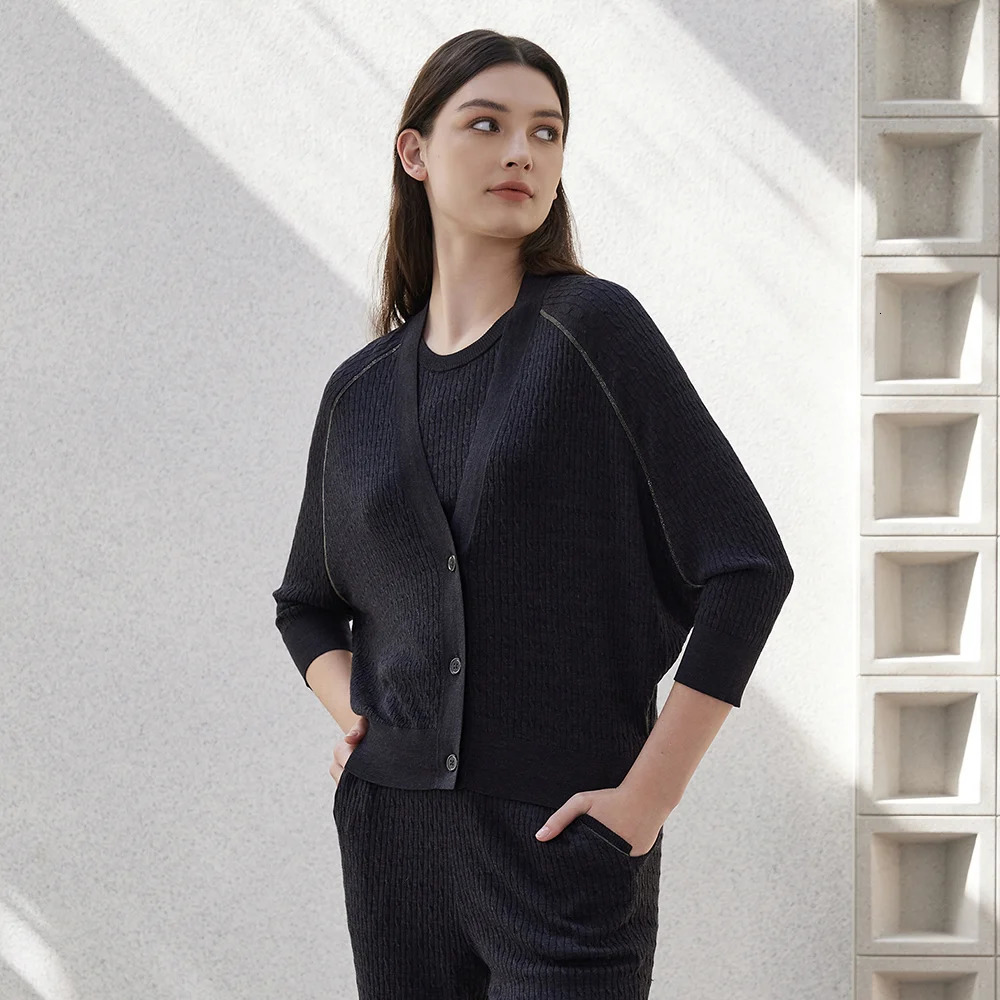 BC-40 Italian Minimalist Style High-Quality Womens Clothing Silk Wool Sweater Cardigan ladies clothes 240715