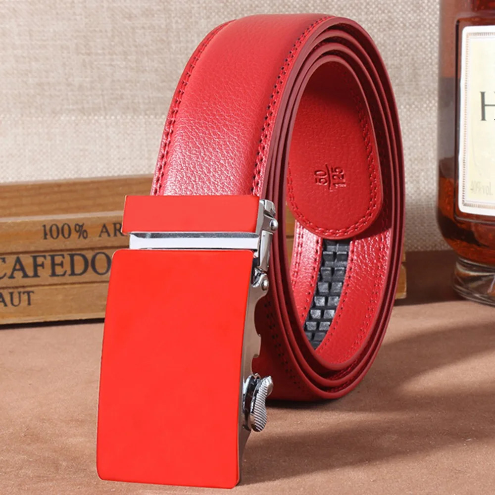 FAJARINA Unisex Fashion Style Belt Red Cowhide Genuine Leather Pure Colour Blank Automatic Metal Belts for Male Female AUTBT010 240709