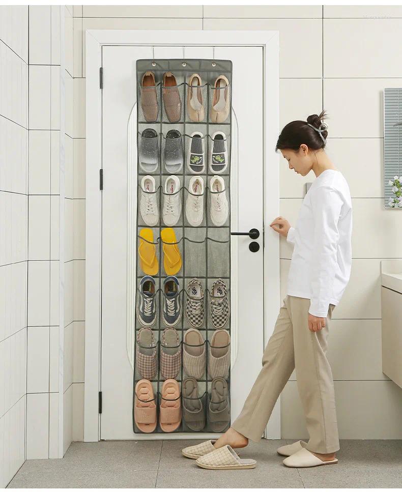 Storage Boxes 24/28 Large Mesh Pockets Wall Hanging Shoe Organizer Rack Over The Door Fabric Cabinet Closet Sundries Bag