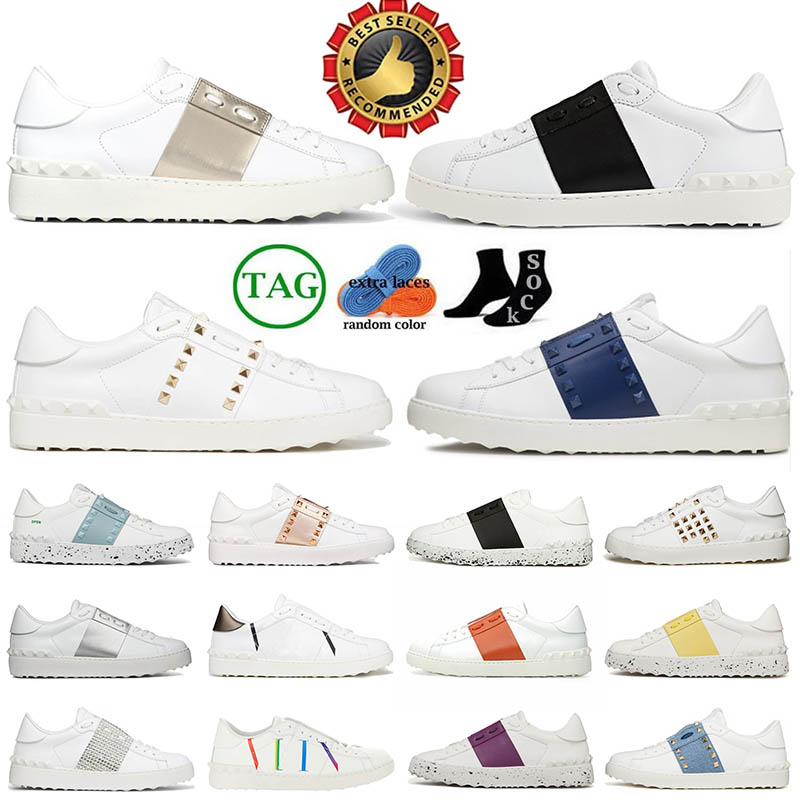 Top Quality Designer Shoes Open Untitled Studs Sneaker Rivet Calfskin Leather Loafers Trainers White Black Pink Gold Silver Midnight Navy Platform Sneakers 36-46
