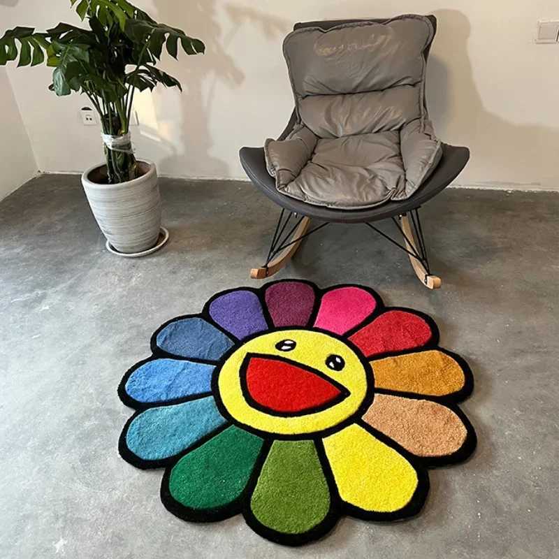Fashion Anti-fouling Cartoon Living Room Carpet Cute Soft Round Childrens Room Plush Rug Fluffy Washable Easy Care Non-slip Mat