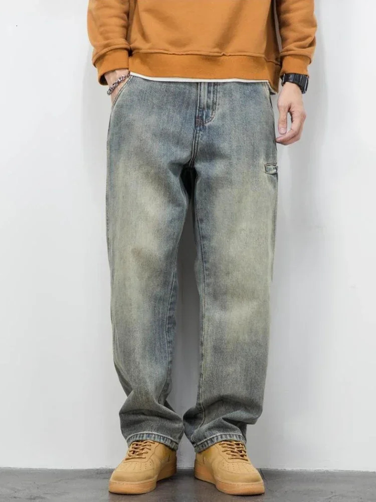 Trousers with Pockets Straight Male Cowboy Pants Vintage Jeans for Men Y2k Classic Loose Fashion Korean Autumn Baggy Xs 240712