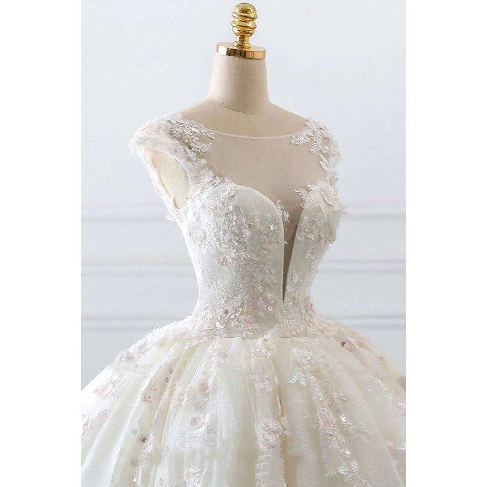 Elegant Romantic Flower Wedding Dresses For Women Appliques Backless Lace Up Bridal Gowns Formal Ocn Vestidos De Novia