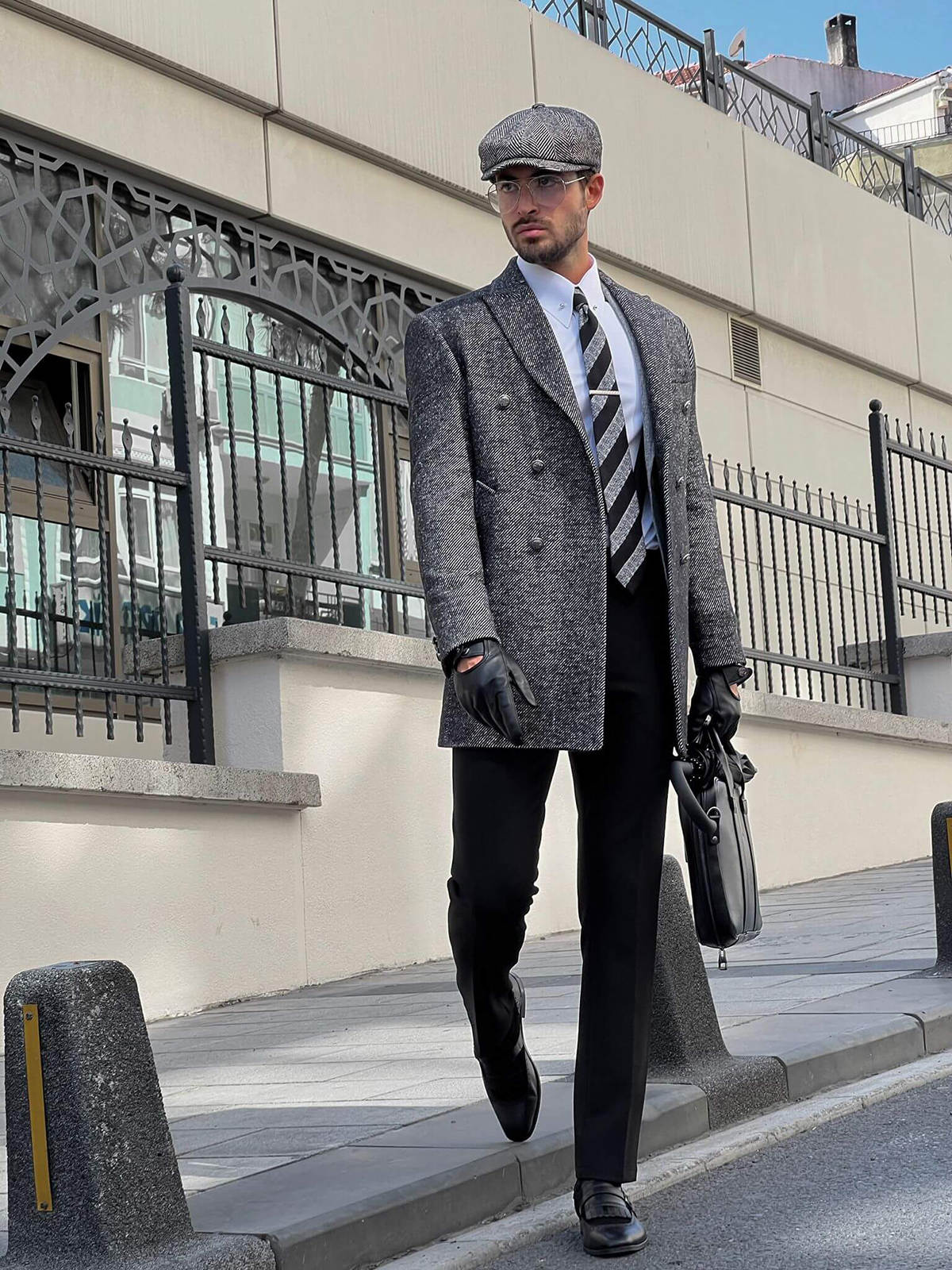Autumn Gray Men Suits Thick Wool Custom Made Double Breasted Tuxedos Peaked Lapel Blazer Back Vent Business High Quality Popular Cheap Price Long Coat