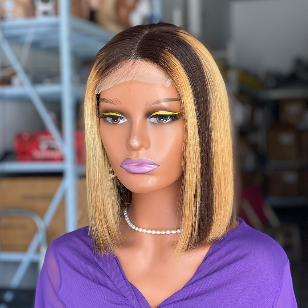 4x4 Bone Straight Virgin Human Hair Wigs 200 Density Lace Front Wig 10 Inches Used Daily Outfit Natural Hairline