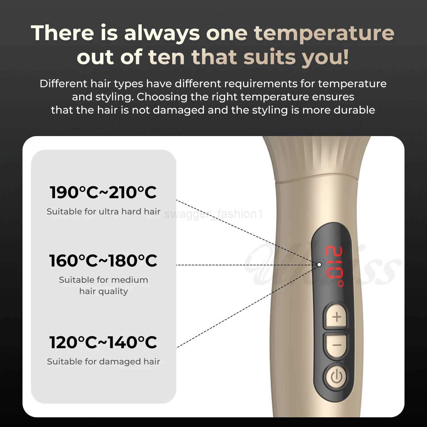1.5 in Thermal Brush 10 Temps Curling Brush Heated Curling Iron Double PTC Ceramic Hair Curler Volumizing Brush CombB240719