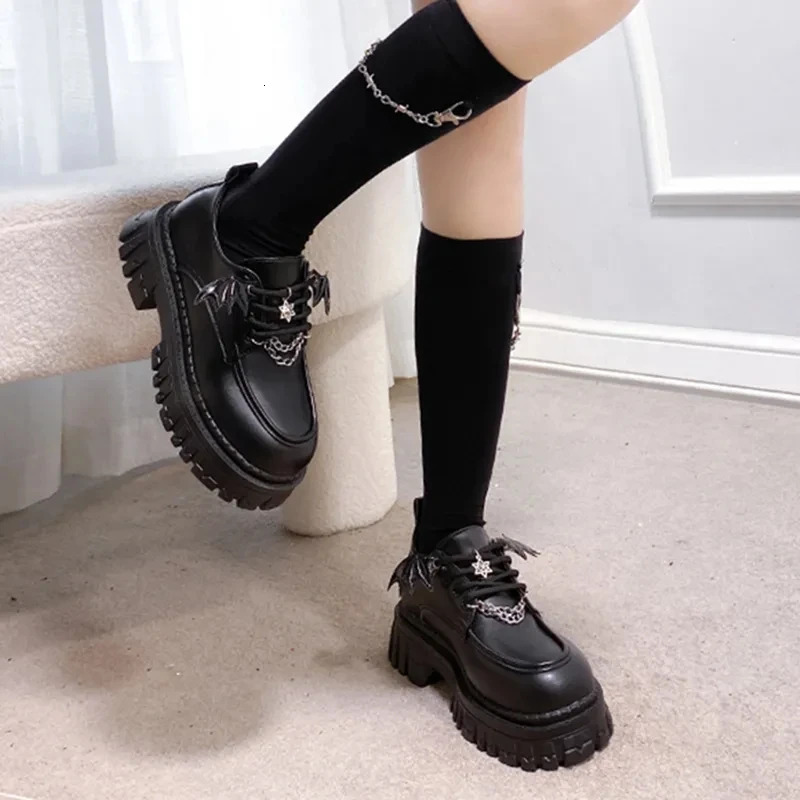 Fashion Metal Chain Mary Janes for Women Patent Leather Gothic Lolita Shoes Woman College Style Platform Jane 240718