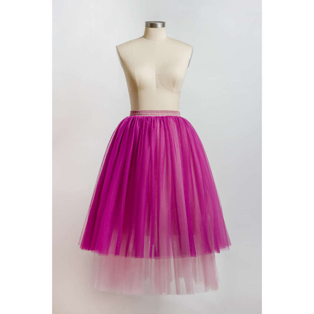 MisShow Popular Long Maxi Tutu Tulle Contrast Color A Line Skirt For Women Elastic High Waist Party Prom Gown Blue Beach Dress