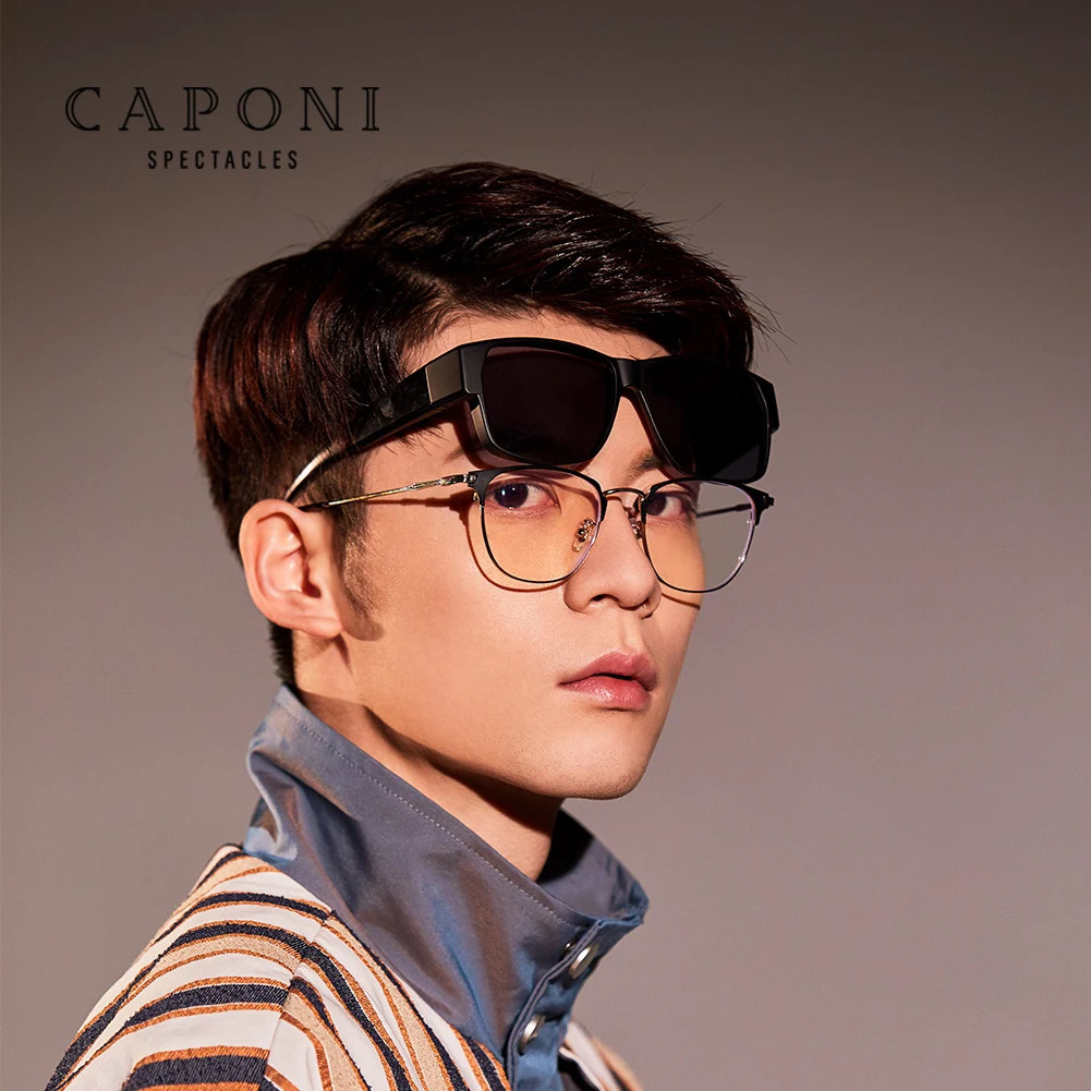 CAPONI Fit Over Sunglasse Polarized Men UV400 Goggles Outdoor Driving Fishing TR-90 Frame Cover Sun Glasses Discoloration BS3027 240711