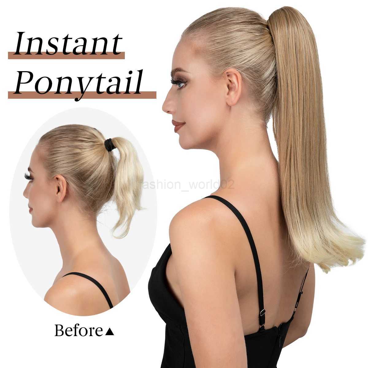 Synthetic claws clamped on ponytails hair extensions long straight fake blonde braids with elastic ponytailsX240719