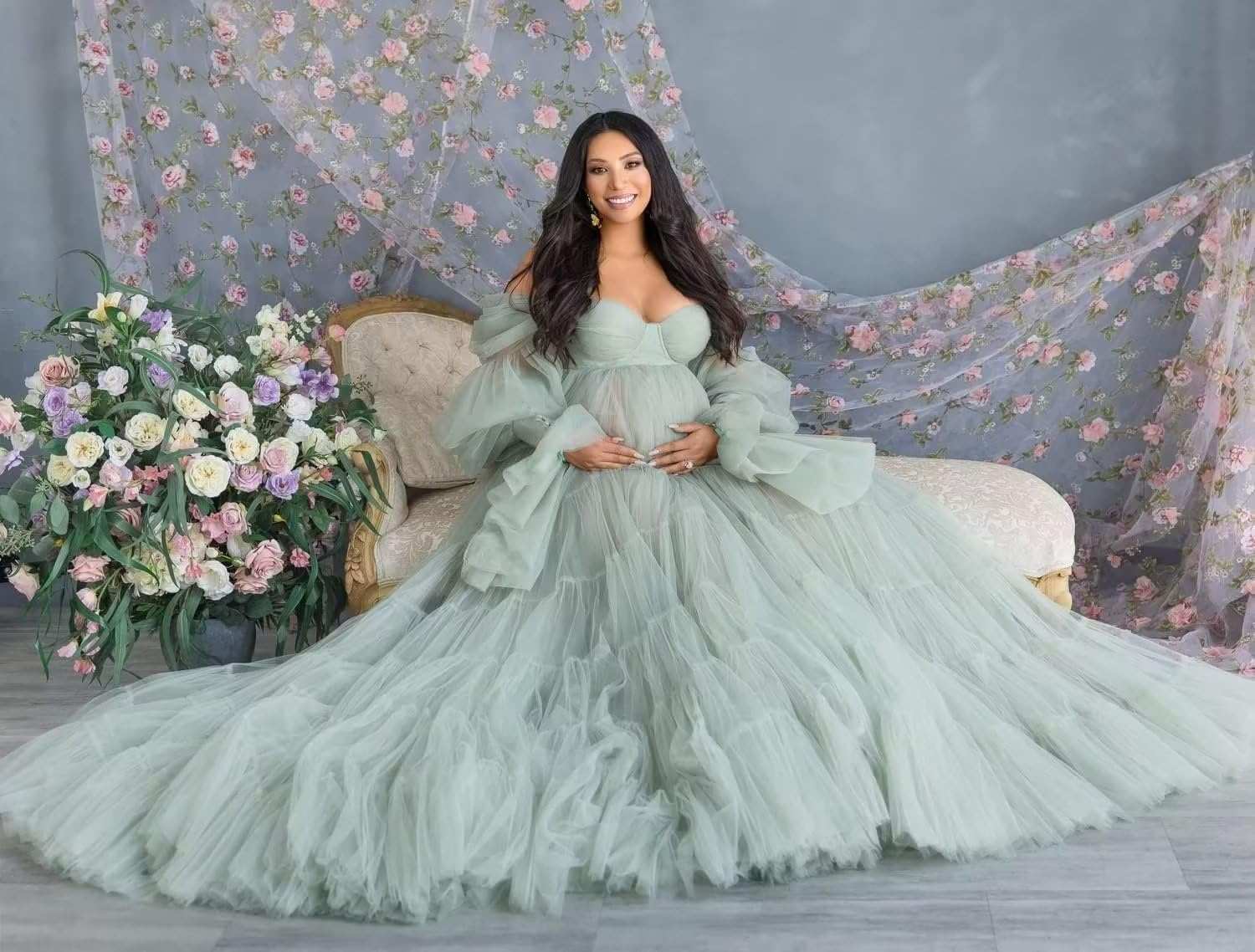 Elegant Bridal Robe Wedding Gowns For Women Bride Ruffle Pregnancy Bathgown Maternity Custom Made Tulle Robe for Photo Shoot