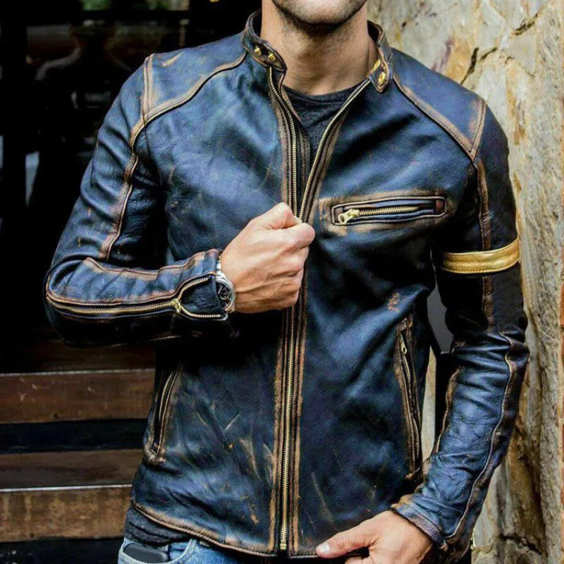 Autumn Motorcycle Leather Jacket Men Street Fashion Bomber Jackets Casual Stand Collar Coat Mens Retro Pu Biker Outwear 5Xl 240715