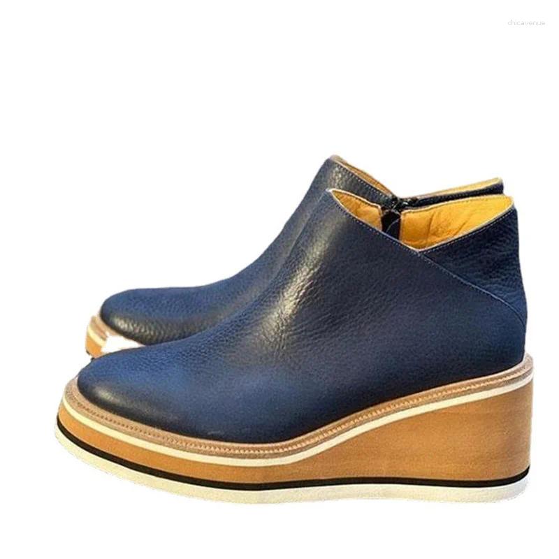 Dress Shoes 2024 Autumn Women Mid Heels Wedges Zipper Non-slip Fashion Ankle Increased Internal Boots Casual Gladiator Designer