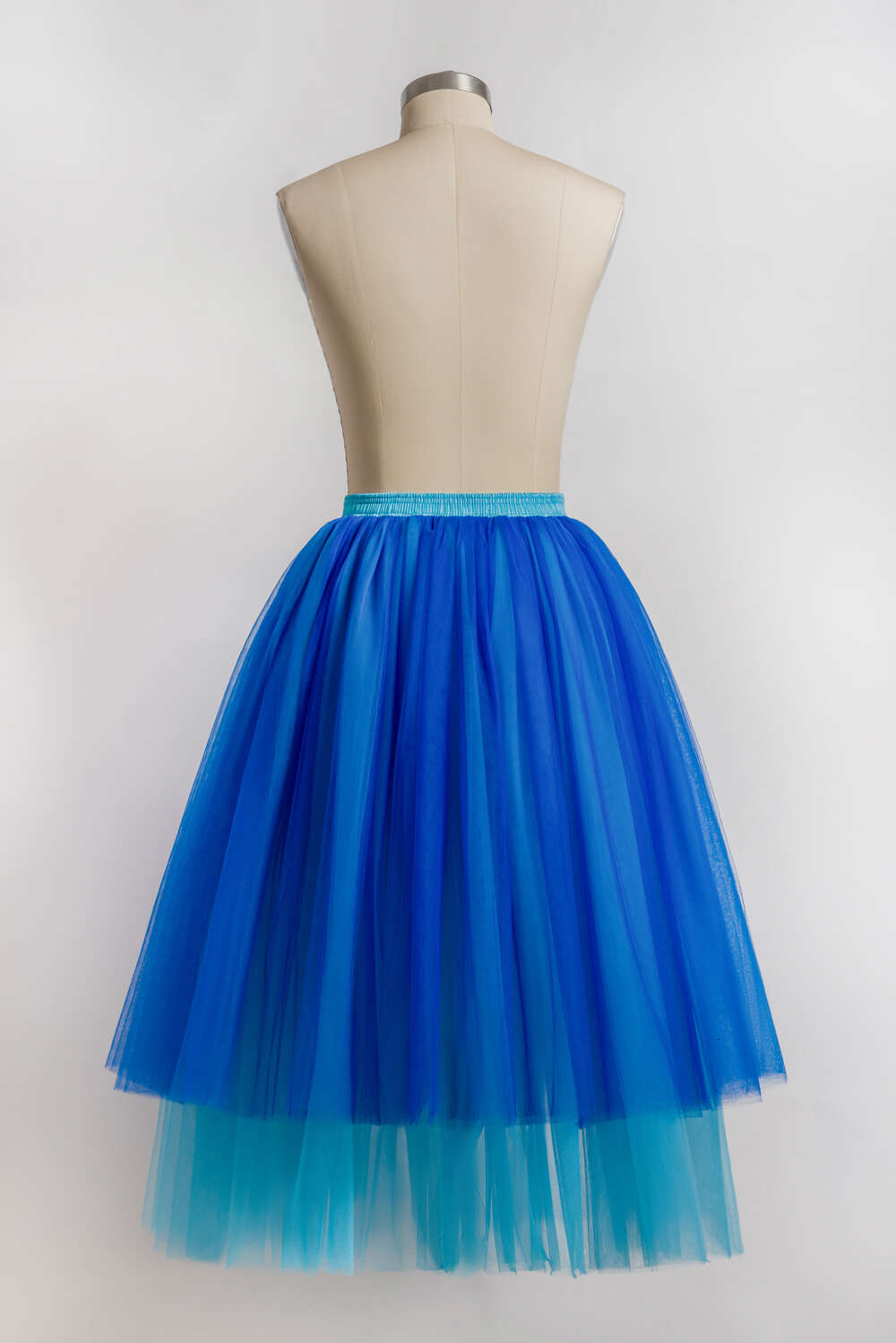 MisShow Popular Long Maxi Tutu Tulle Contrast Color A Line Skirt For Women Elastic High Waist Party Prom Gown Blue Beach Dress